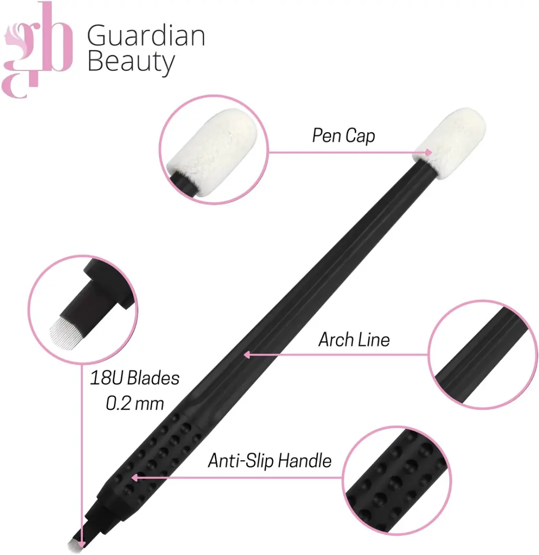 Guardian Beauty Microblading Wenkbrauwpen 18U - 0,15mm Mesjes - Zwart