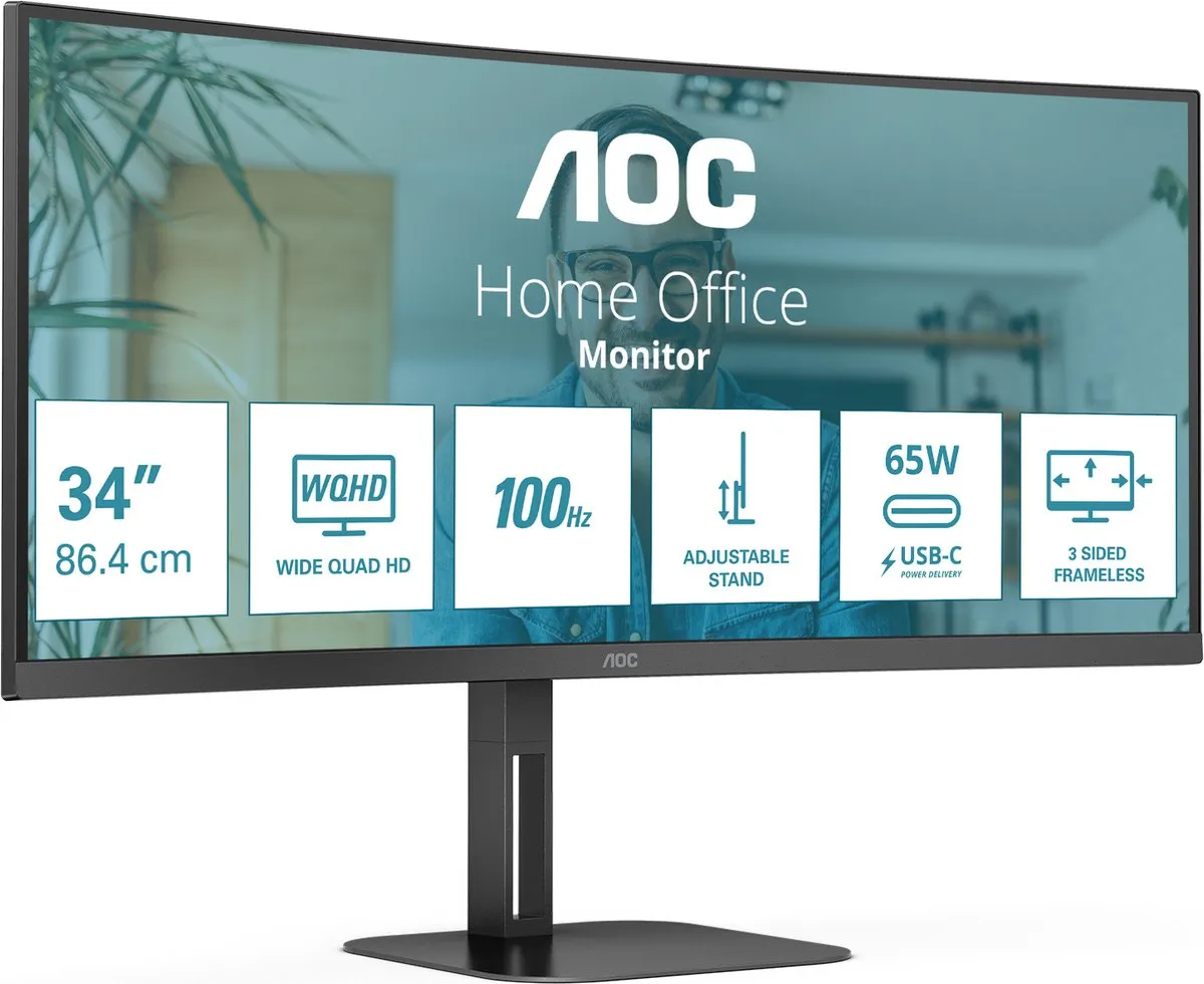 AOC V5 CU34V5C Curved Monitor 34 inch - QHD 100Hz - USB-C 65W