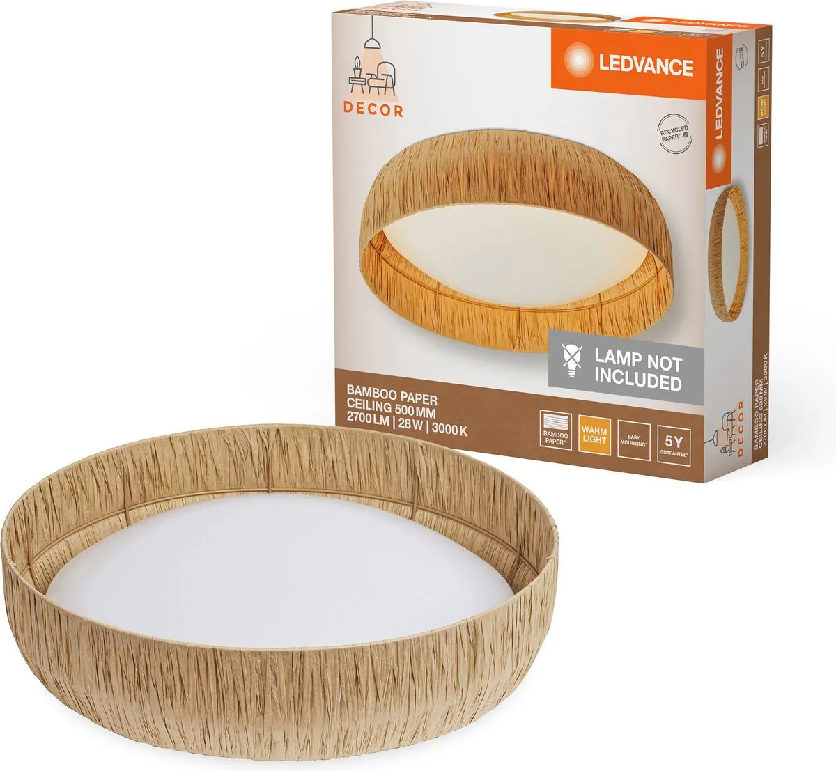 LEDVANCE Decor Bamboo Paper Plafondlamp 28W - Warm wit