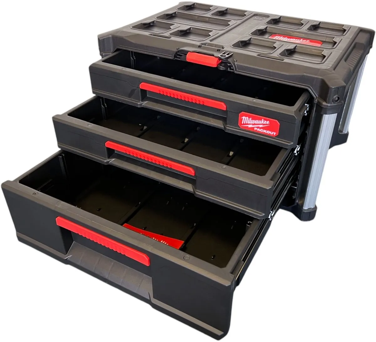 Milwaukee PACKOUT 2+1 Lade Gereedschapskoffer 363x564x414mm - Zwart/Rood