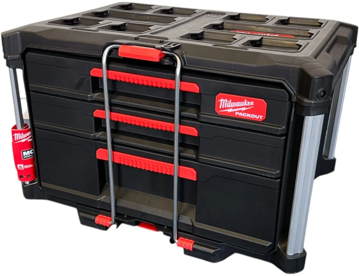 Milwaukee PACKOUT 2+1 Lade Gereedschapskoffer 363x564x414mm - Zwart/Rood
