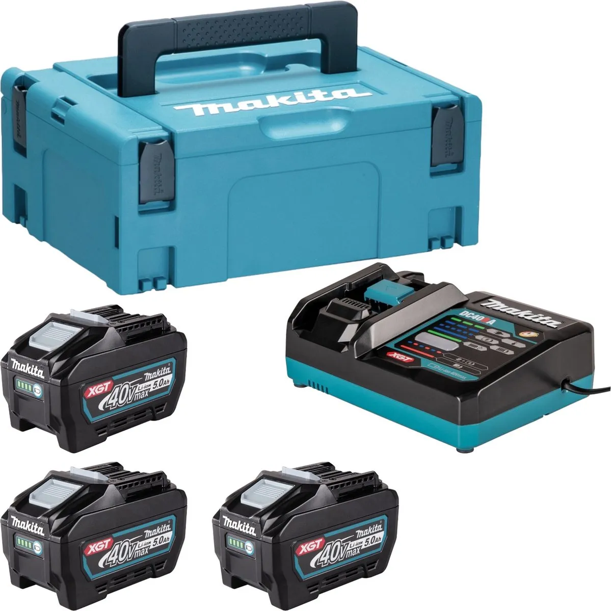 Makita Power Source Kit 3x BL4050F 40V 5.0Ah + DC40RA Lader + Makpac