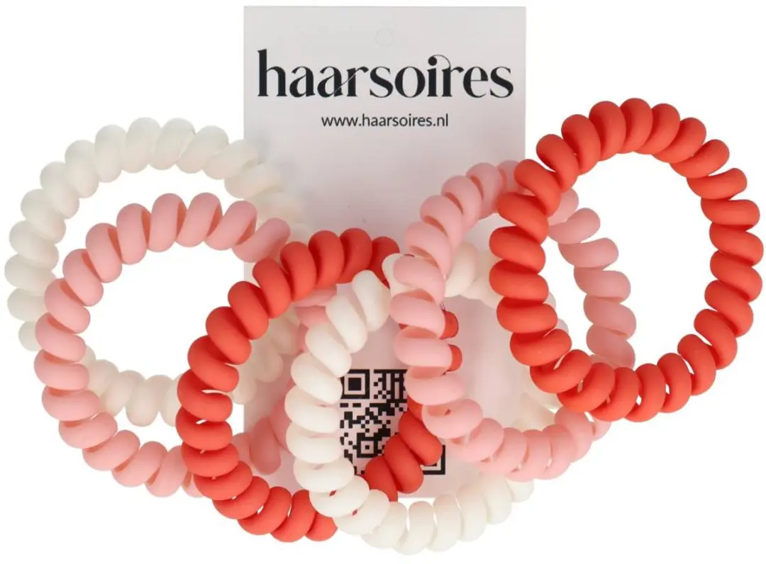 Haarsoires Invisibobble Telefoondraad Elastieken - 6 Stuks - Matte Kleur - Wit Roze