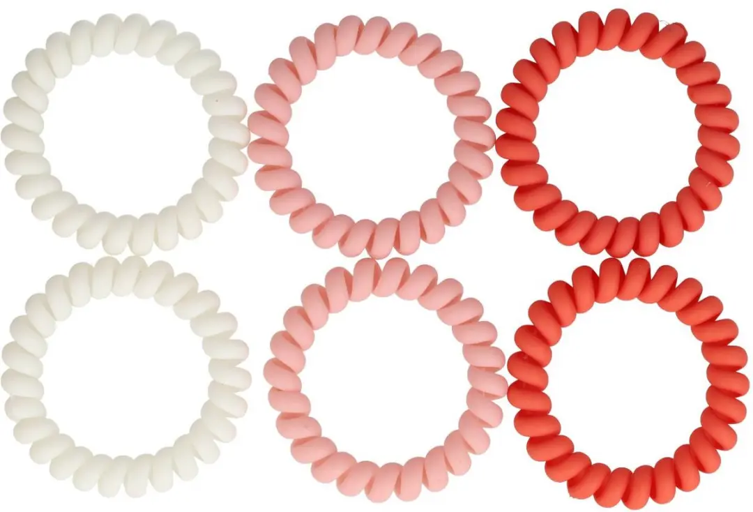Haarsoires Invisibobble Telefoondraad Elastieken - 6 Stuks - Matte Kleur - Wit Roze