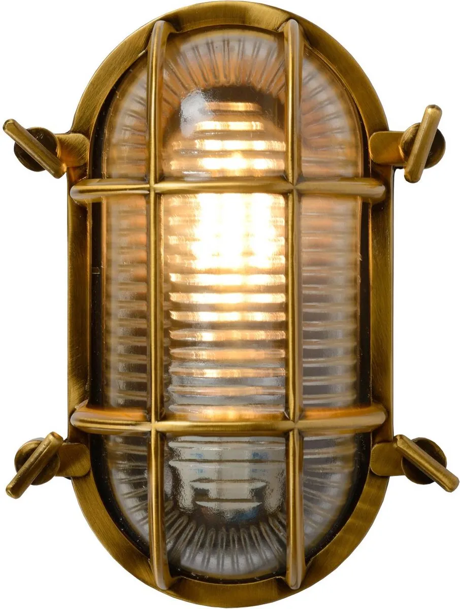 Lucide Dudley Wandlamp E27 IP65 - Mat Goud/Messing