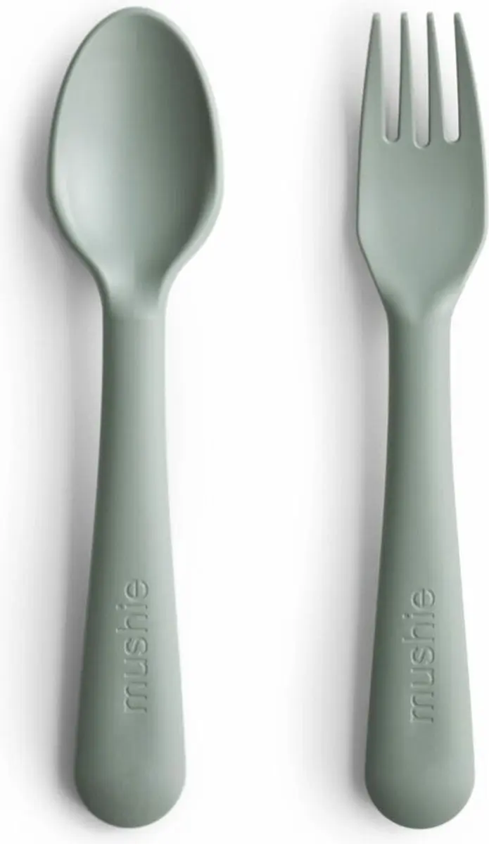 Mushie Kinderbestek Lepel en Vork - Sage
