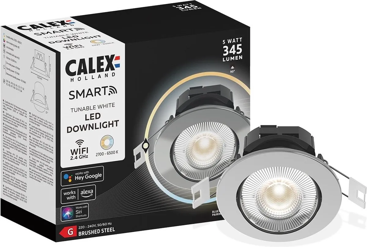 Calex Slimme Inbouwspot Smart LED Dimbaar 8.5cm - Brushed Steel - afbeelding 6 van 6