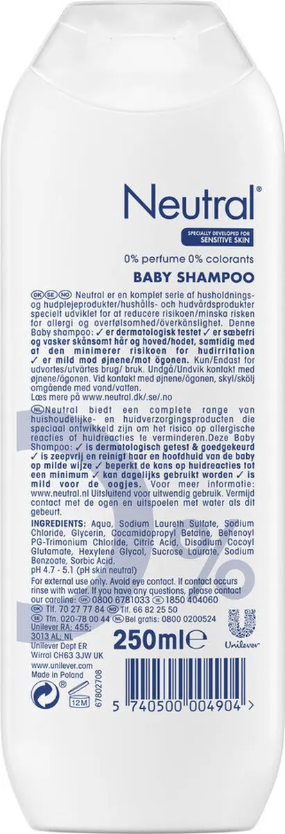 Neutral Parfumvrij Baby Shampoo 250ml