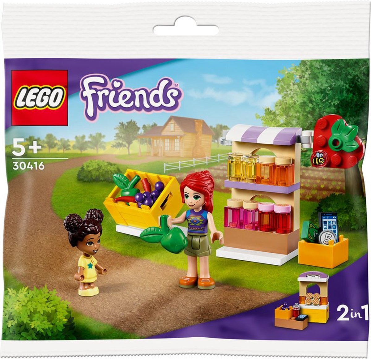 Lego Friends 30416 zakje met marktkraam + 2 mini figuren - biologische kraam of bakkerij winkel - Polybag