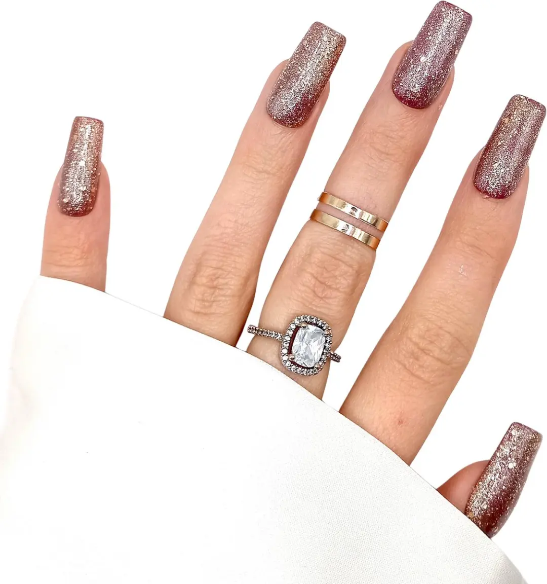 SD Press on Nails Kerstnagels Glitter Goud Long Square - 20 Stuks
