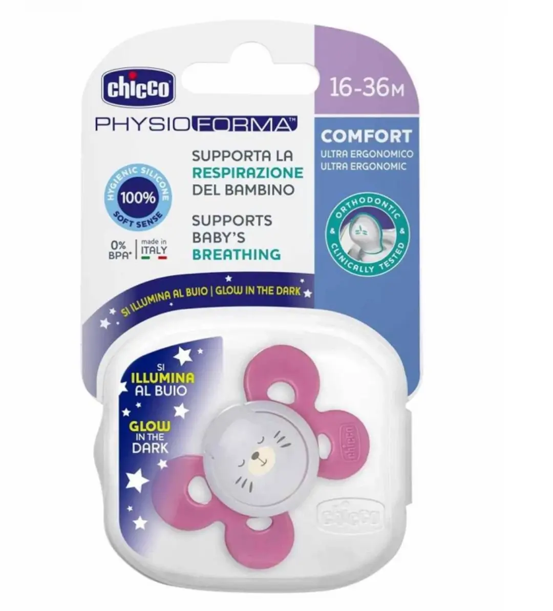 Chicco Physio Comfort Fopspeen Siliconen 16-36M - Roze