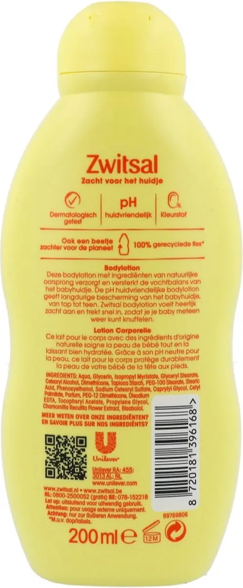 Zwitsal Baby Bodylotion 200ml - Natuurlijke ingrediënten