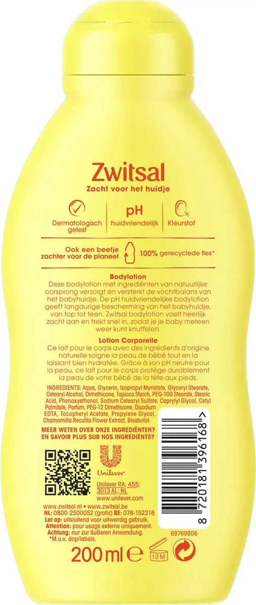 Zwitsal Baby Bodylotion 200ml - Natuurlijke ingrediënten