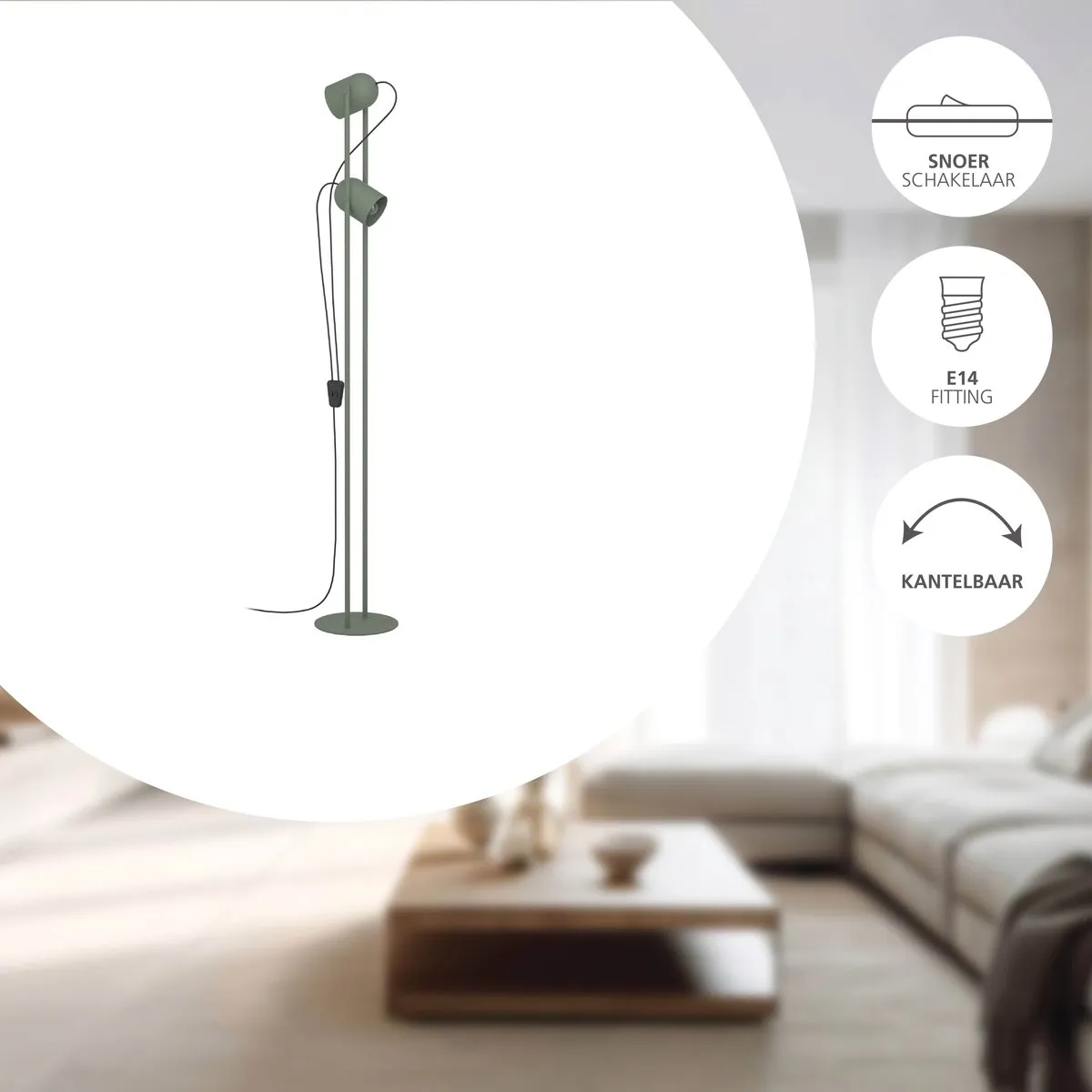 Eglo Tilston Vloerlamp - 142.5 cm - Groen - Kantelbaar