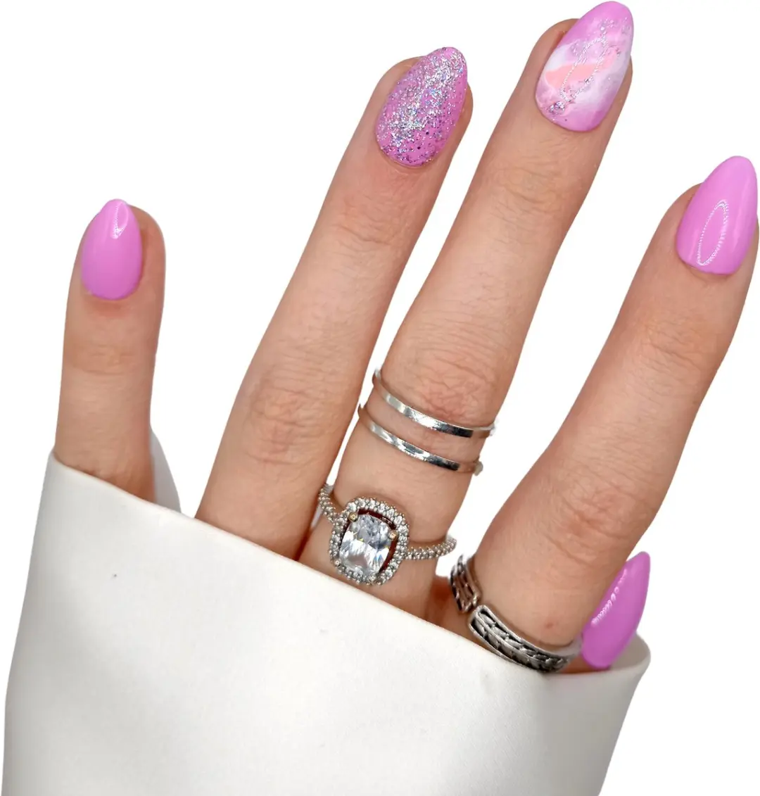 SD Press on Nails B-142 XS Stiletto Kunstnagels Pink Marble Glitter - 20 Stuks
