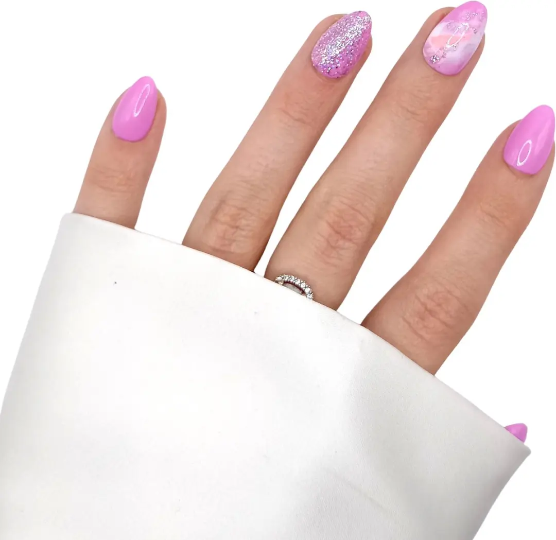SD Press on Nails B-142 XS Stiletto Kunstnagels Pink Marble Glitter - 20 Stuks