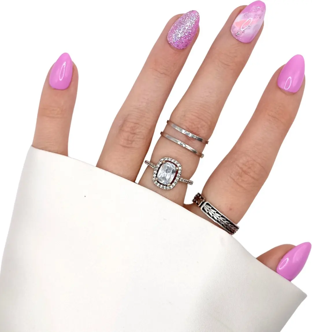 SD Press on Nails B-142 XS Stiletto Kunstnagels Pink Marble Glitter - 20 Stuks