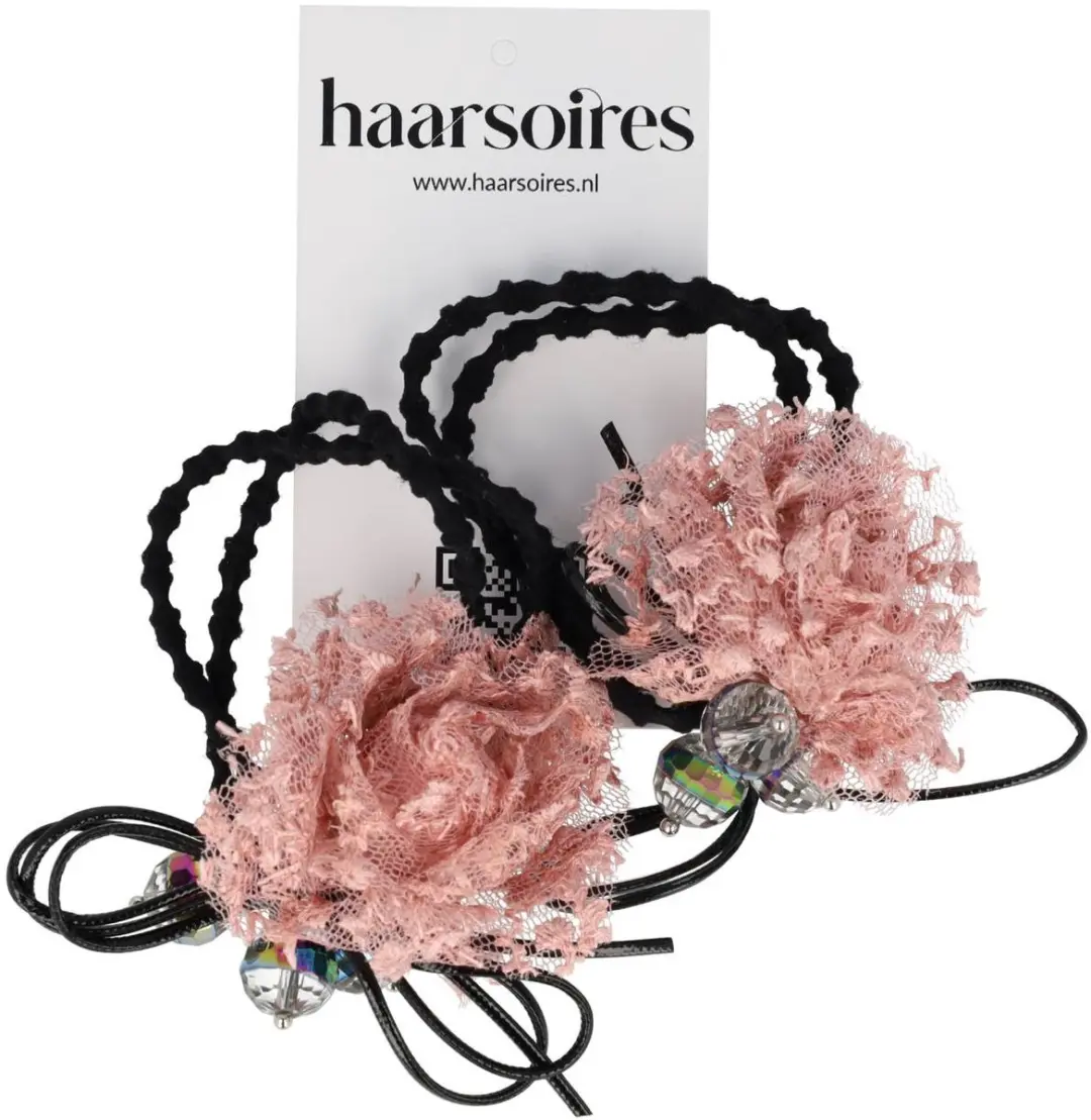 Haarsoires Haarelastieken Bloem 4cm - Zwart Roze - 2 Stuks