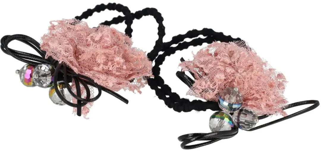 Haarsoires Haarelastieken Bloem 4cm - Zwart Roze - 2 Stuks