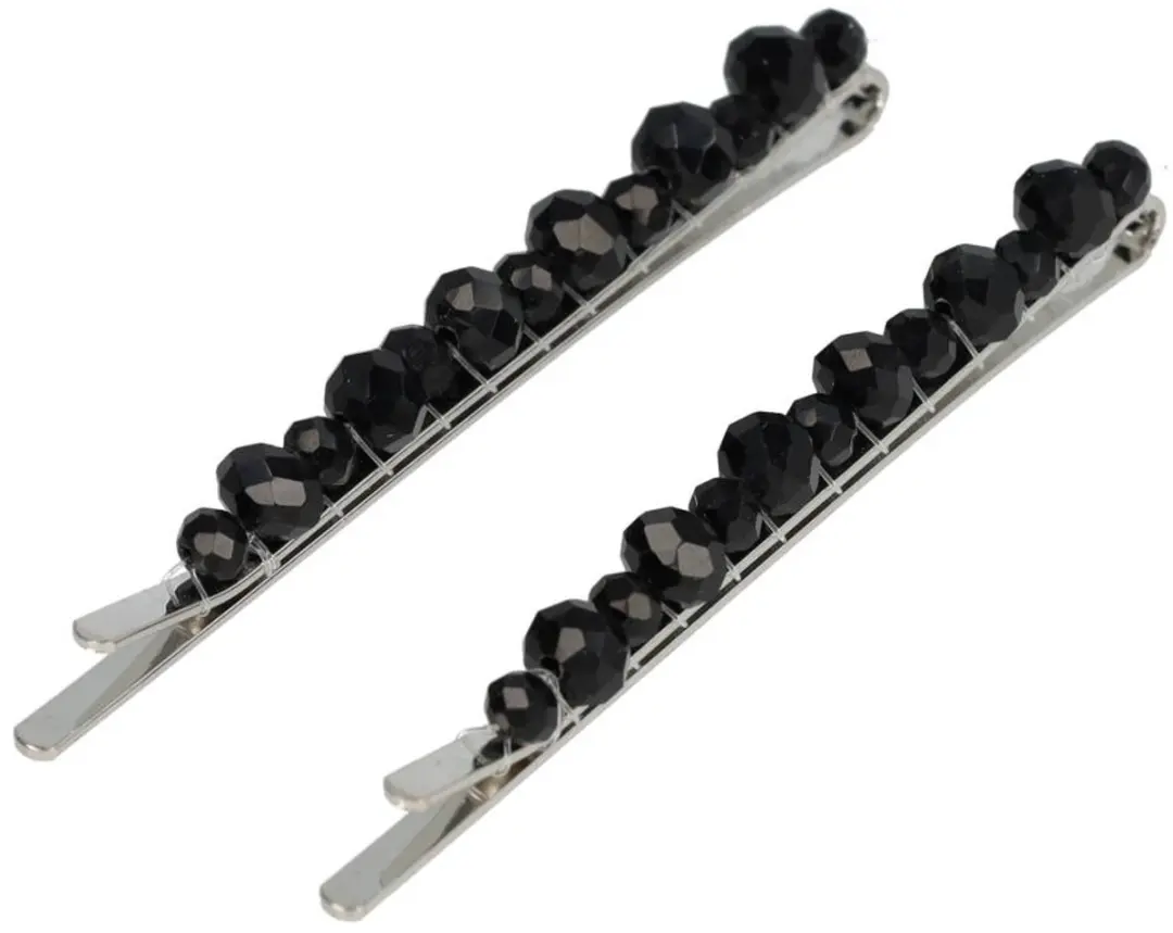Haarsoires Schuifspeldjes 7cm - Zwart - Facetkralen - 2 Stuks