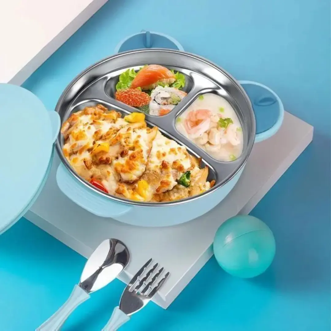 ECTEATOY RVS Babybord met Zuignap - Blauw