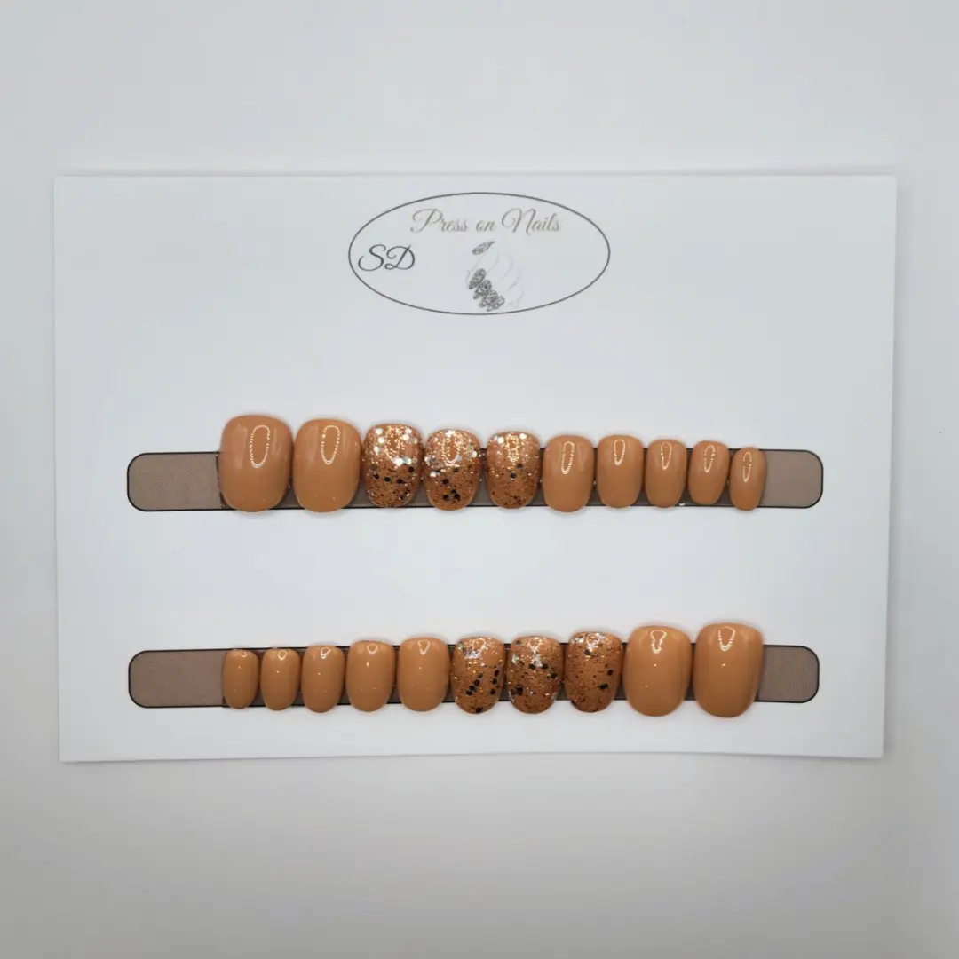 SD Press on Nails B-23 Plaknagels - Nude Glitter - 20 Stuks
