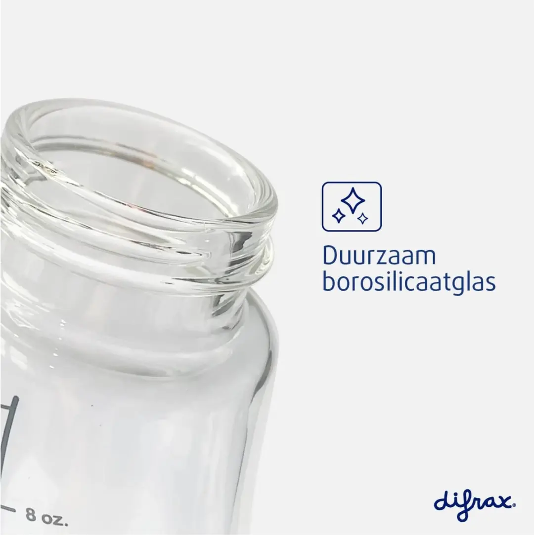 Difrax Natural Glazen Babyfles 310ml - Roze