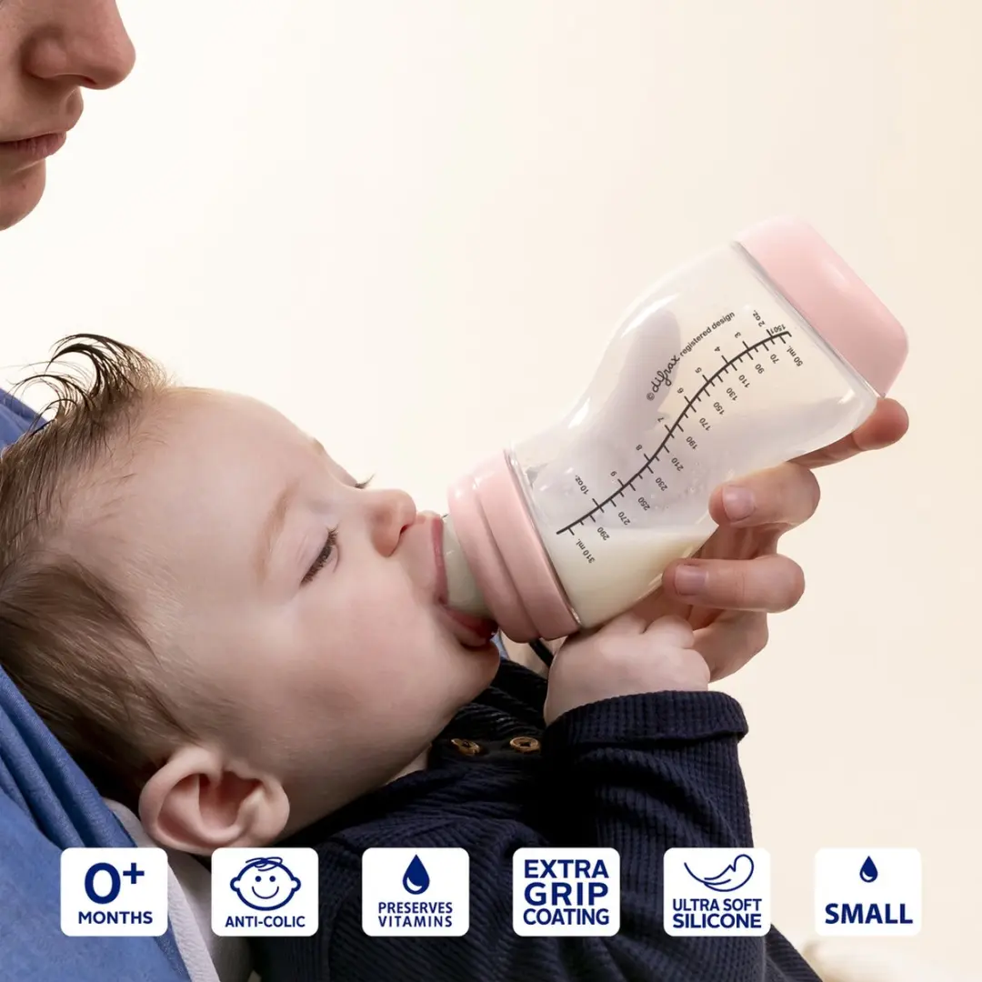 Difrax Natural Glazen Babyfles 310ml - Roze