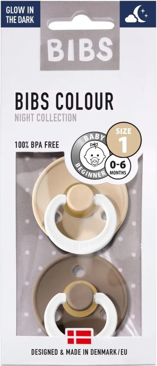 BIBS Colour Glow Speen - Maat 1 - 2 Stuks - Natuurlijk Rubberlatex