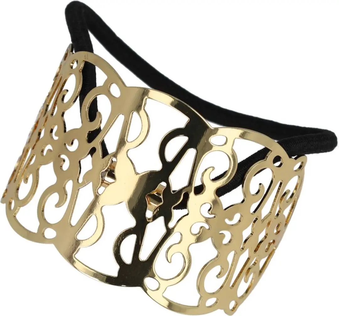 Haarsoires Haarelastiek Cuff 6cm - Zwart/Goud