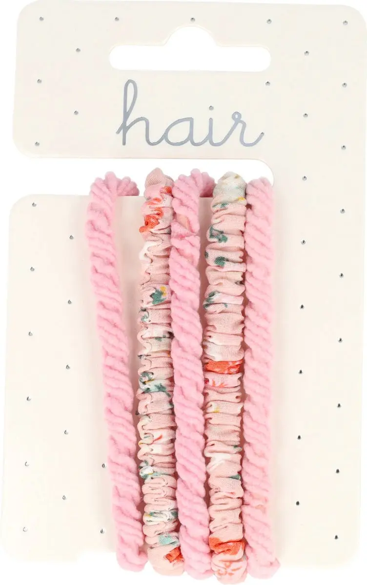 Haarsoires Haarelastieken Basic Roze - Bloemenprint - 5 Stuks