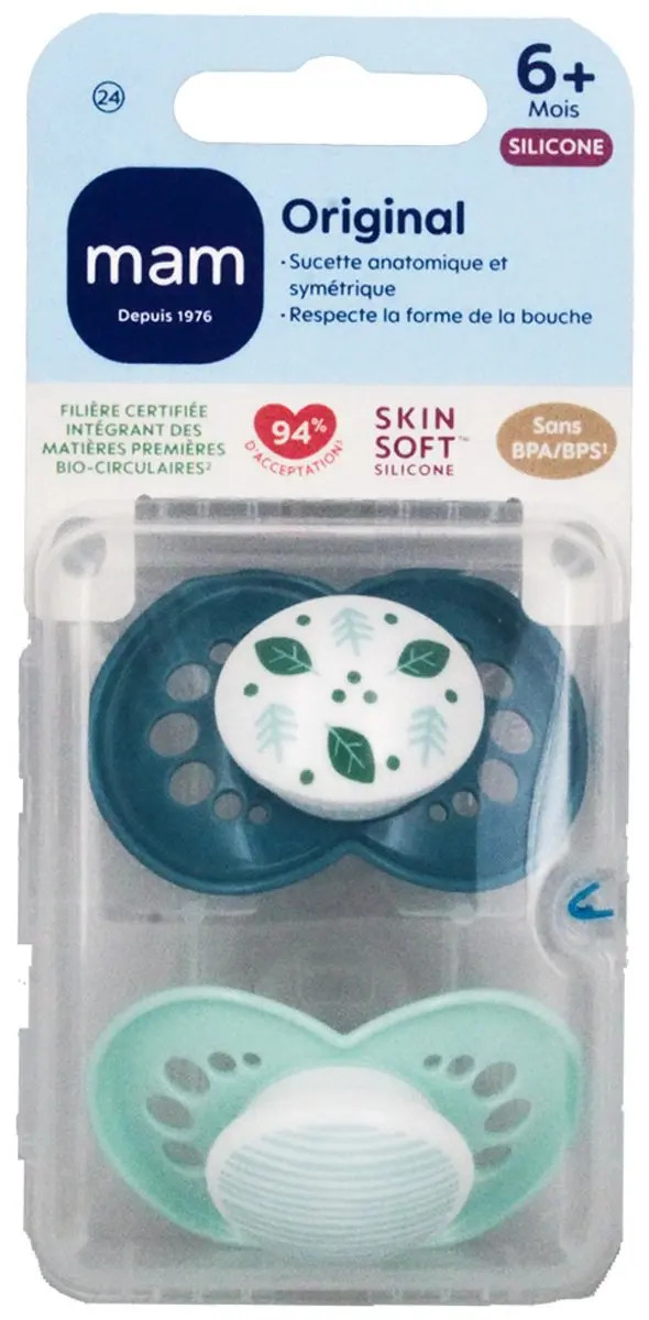 MAM 2 Originele Klassieke Fopspenen - 6+ Maanden - Blauw/Grijs