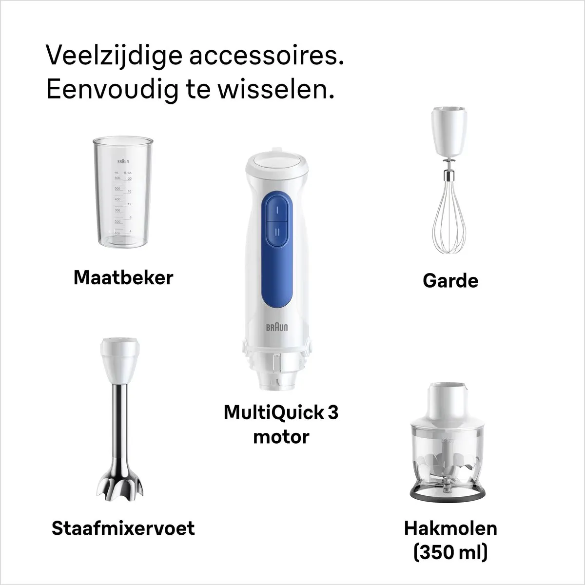 Braun Multiquick 3 MQ30.202M Staafmixer 900W - Blauw/Wit - afbeelding 6 van 6