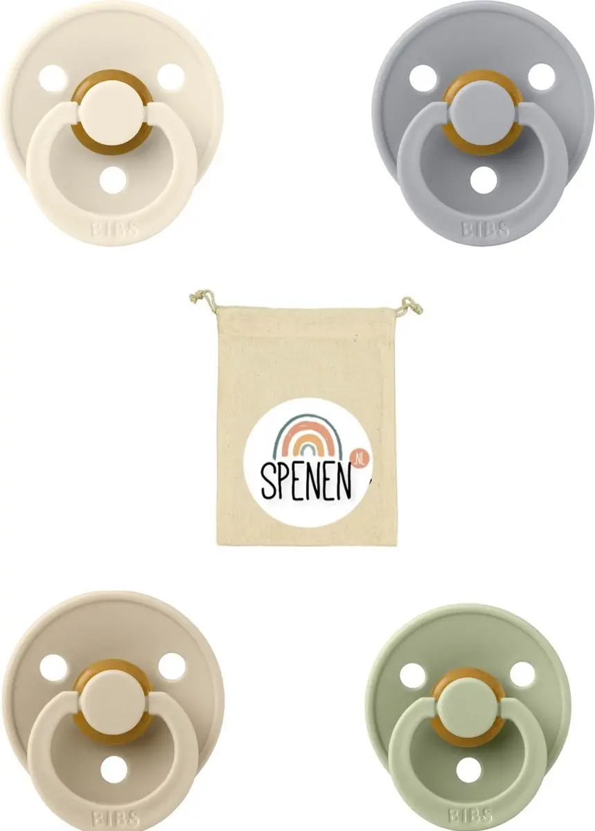 BIBS Fopspeen Set 4 Stuks - 0-6 Maanden - Cloud/Vanilla/Sage/Ivory