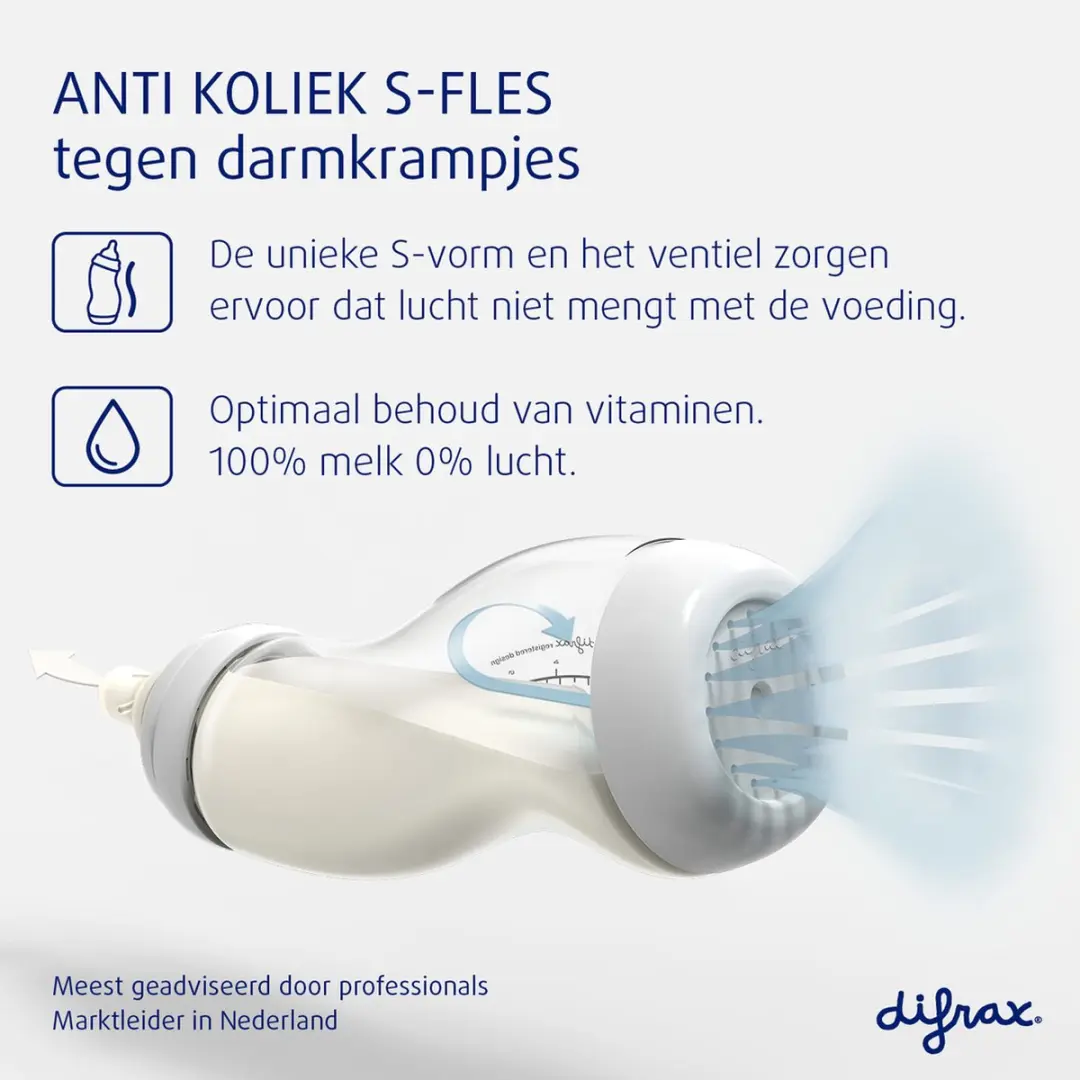 Difrax Brede S-Babyfles 310ml - Anti-Koliek - Lichtblauw