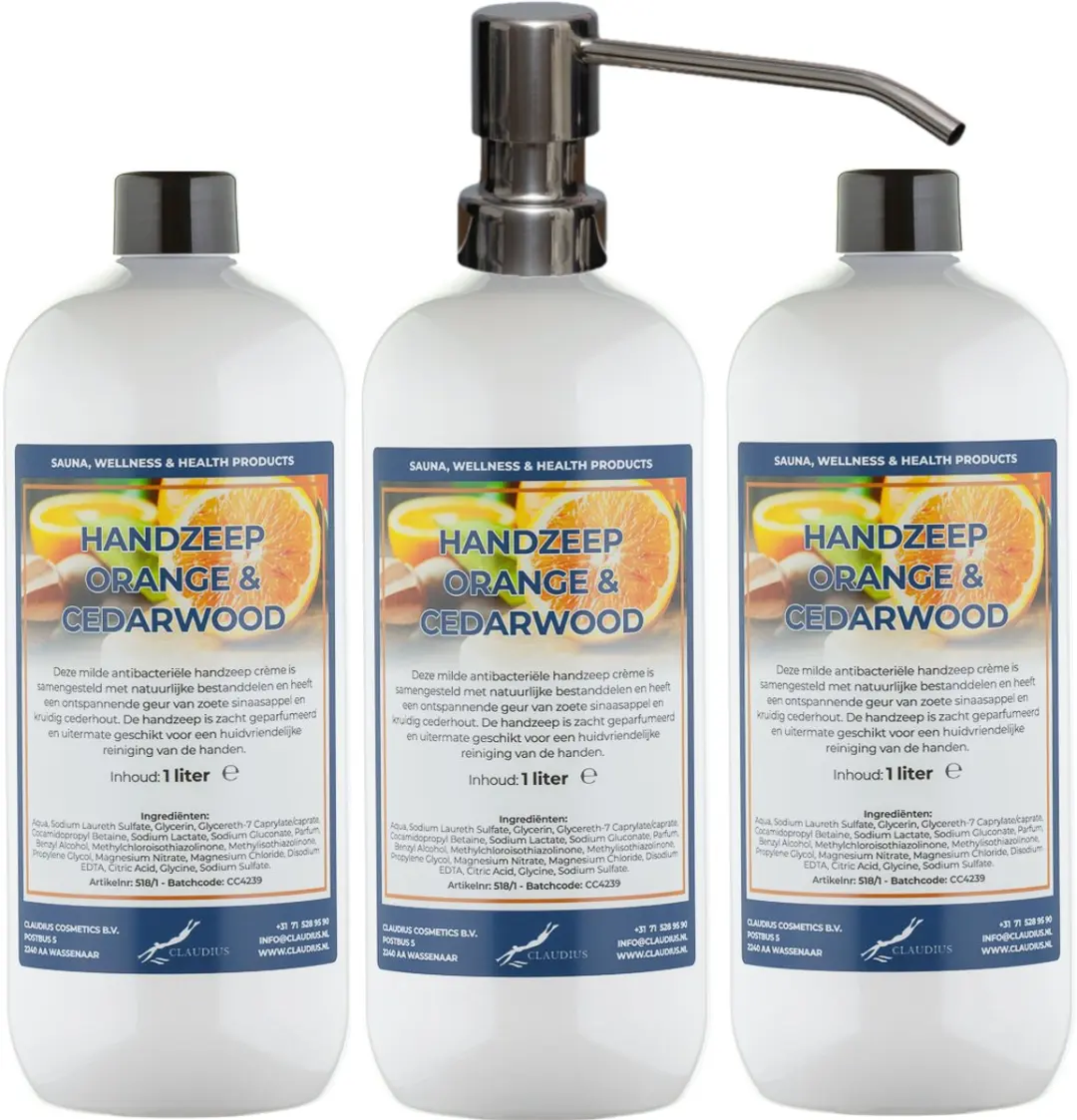 Splashbox Cosmetics Handzeep Sweet Orange & Cedarwood 1L - 3 Stuks