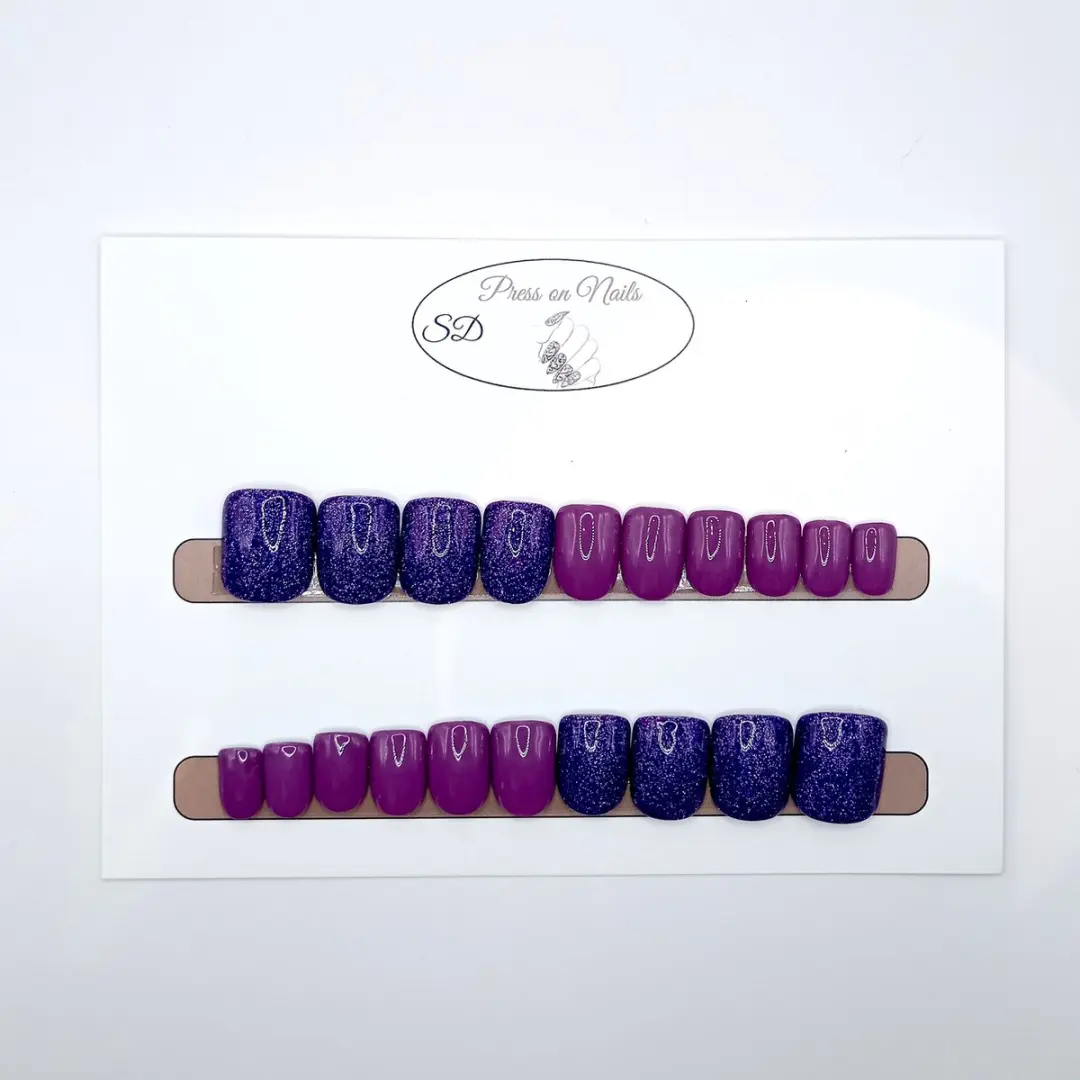 SD Press on Nails B67 Plaknagels - Paars Glitter - 20 Stuks