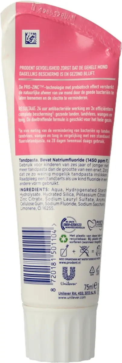 Prodent Tandpasta Gevoeligheid Pro-Zinc 75ml