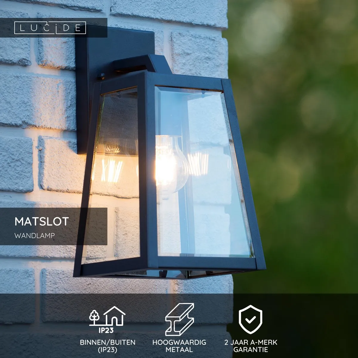 Lucide MATSLOT Wandlamp E27 IP23 - Zwart