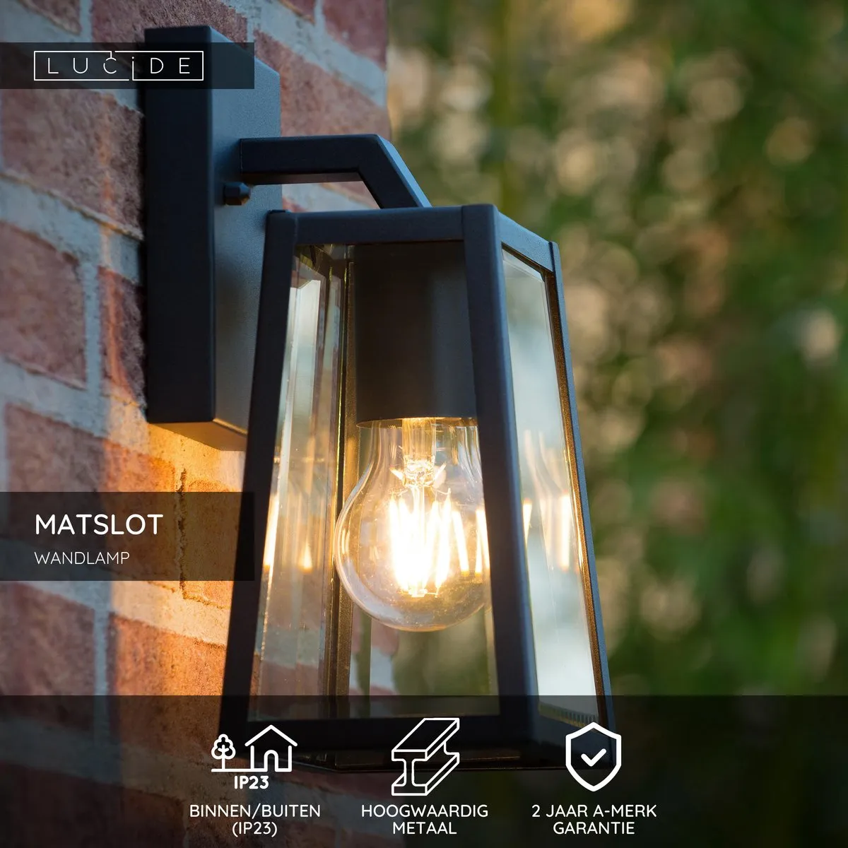 Lucide MATSLOT Wandlamp E27 IP23 - Zwart