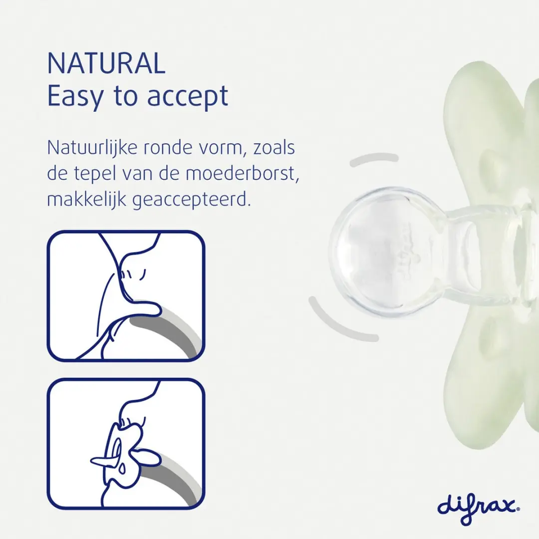 Difrax Fopspeen Natural Siliconen 6-12 maanden - Grijs/Steen - 2 Stuks