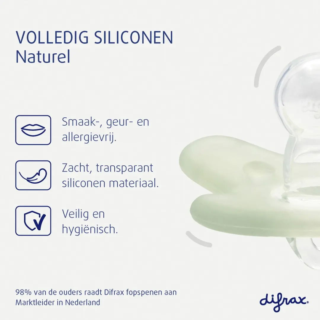 Difrax Fopspeen Natural Siliconen 6-12 maanden - Grijs/Steen - 2 Stuks