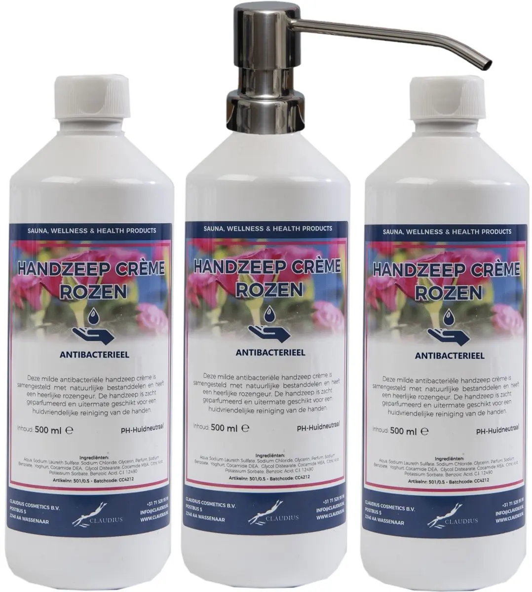 Splashbox Cosmetics Handzeep Crème Rozen 500ml - 3 Stuks