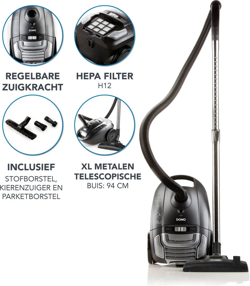 Domo DO7285S Stofzuiger met zak 700W - 3L - Grijs