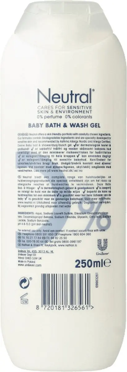 Neutral Baby Bad- en wasgel 250ml