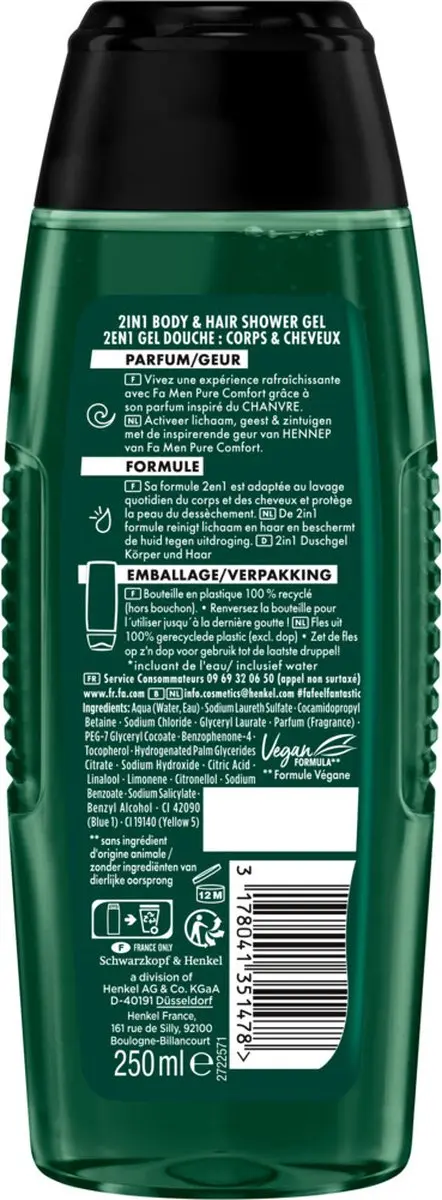 Fa Men Pure Comfort Douchegel & Shampoo 250ml - Hennep