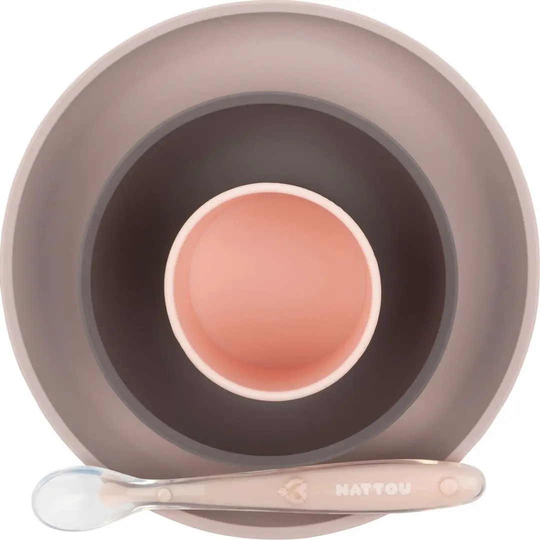 Nattou Silicone Kinderservies 4-delig - Roze & Aubergine
