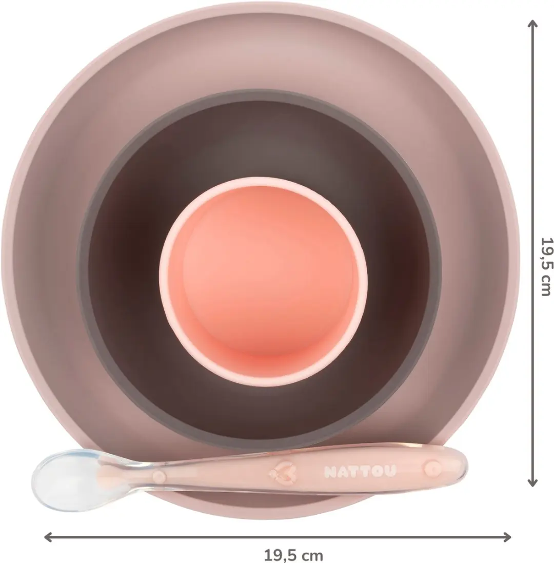 Nattou Silicone Kinderservies 4-delig - Roze & Aubergine