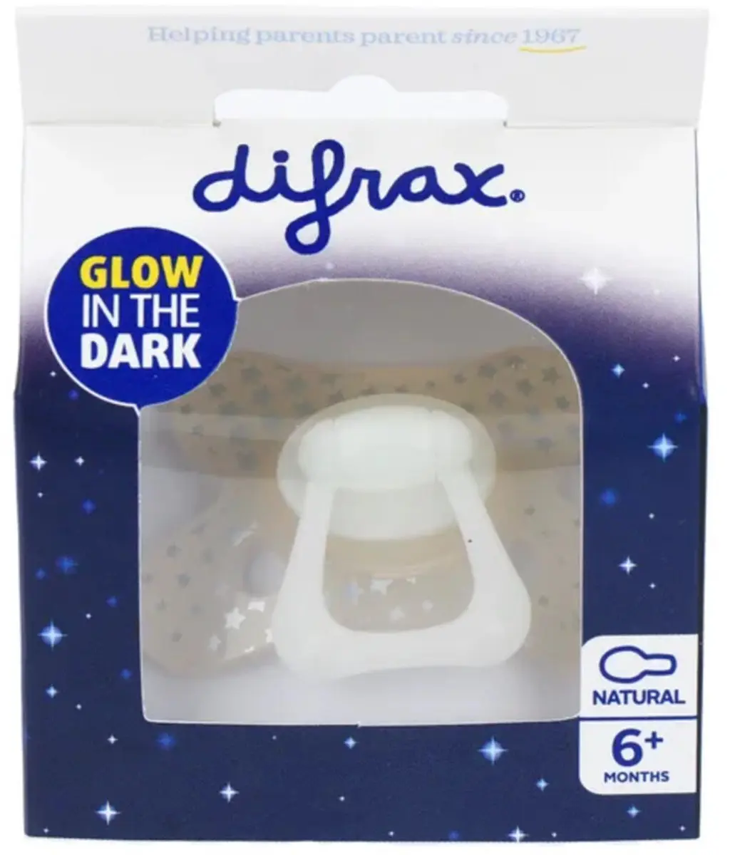 Difrax Fopspeen Natural 6+ Glow In The Dark - 2 Stuks