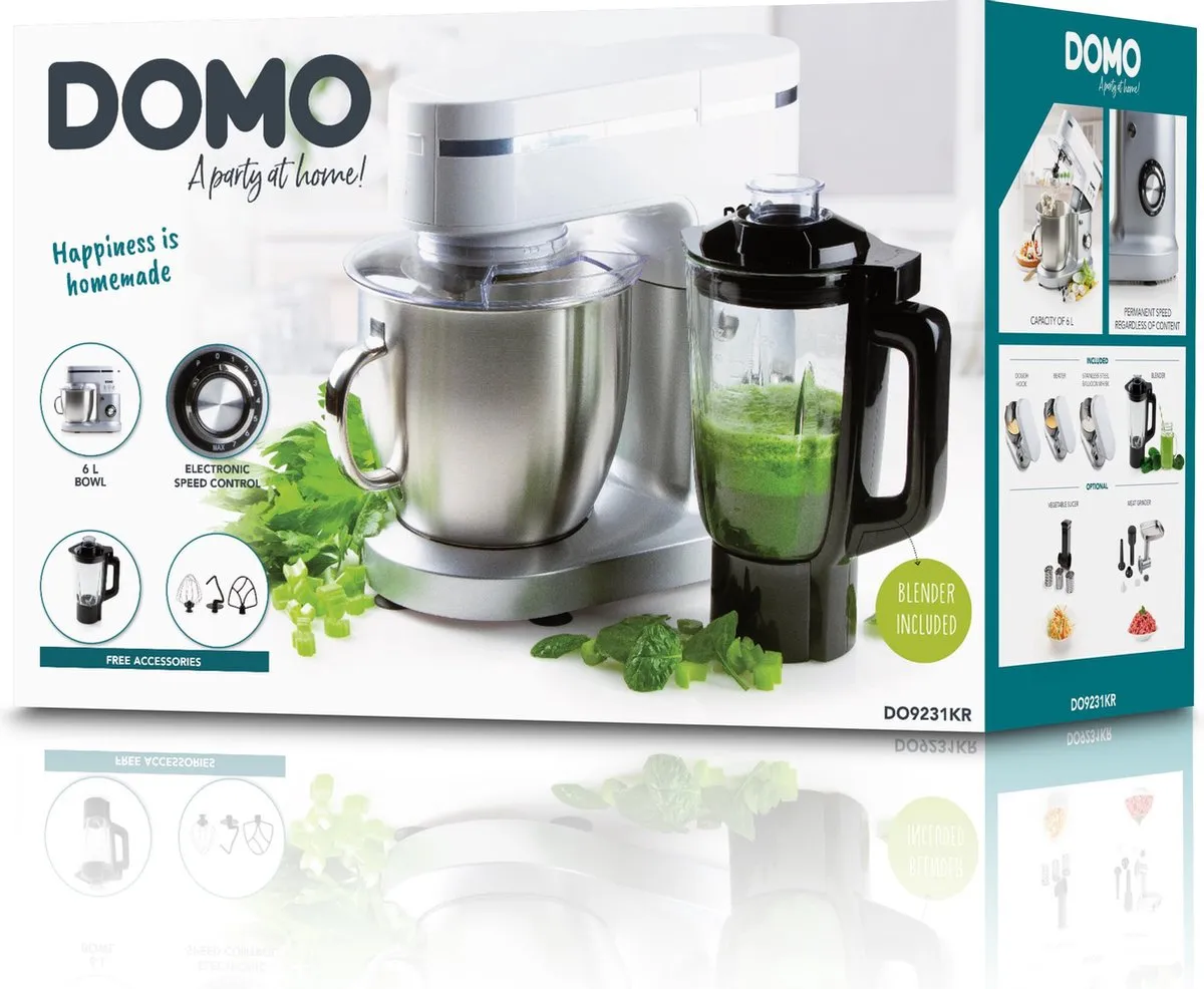 Domo DO9231KR Keukenmachine 1200W - 6L - Wit/Zilver